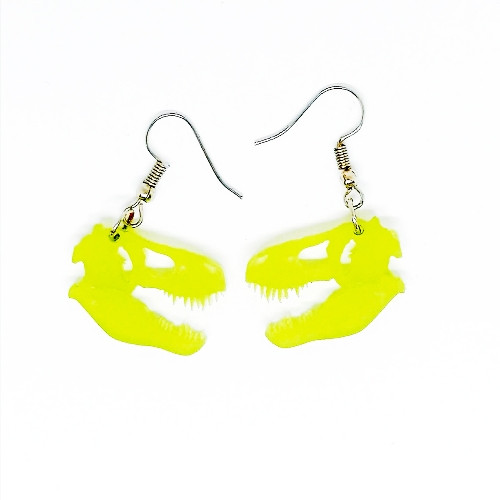 Imagen 1 de Aretes  cráneo de dinosaurio verde mate