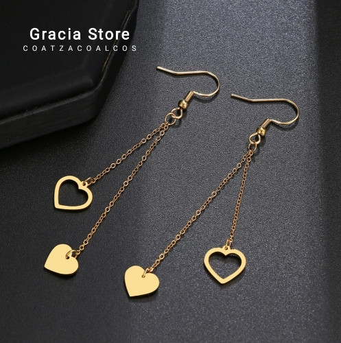 Imagen 1 de Aretes largos de corazón 