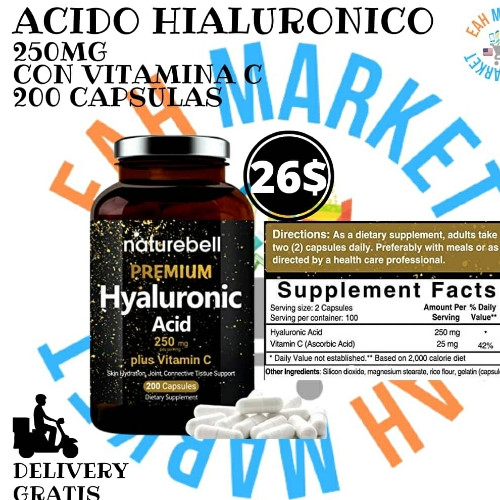 Imagen 1 de Acido hialuronico 250mg con Vitamina C 200 Capsulas Marca Naturebell