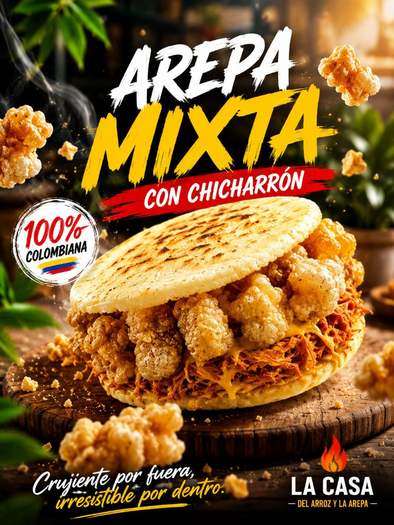 Imagen 1 de 1. AREPA MIXTA CON CHICHARRÓN