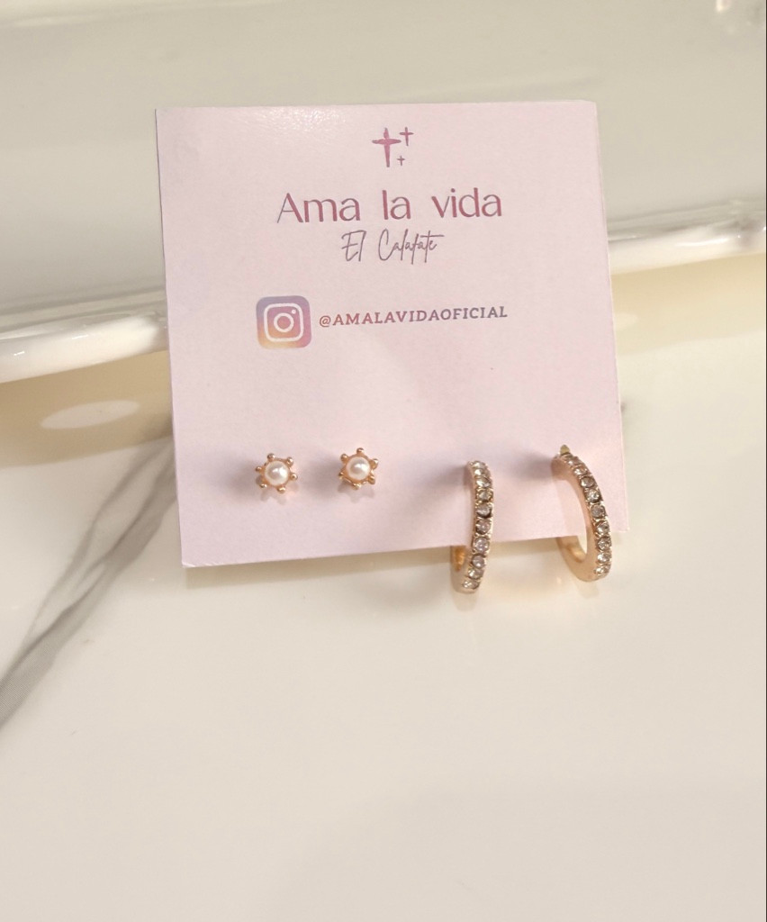 Imagen 1 de 2 pares aros hipoalergenicos strass