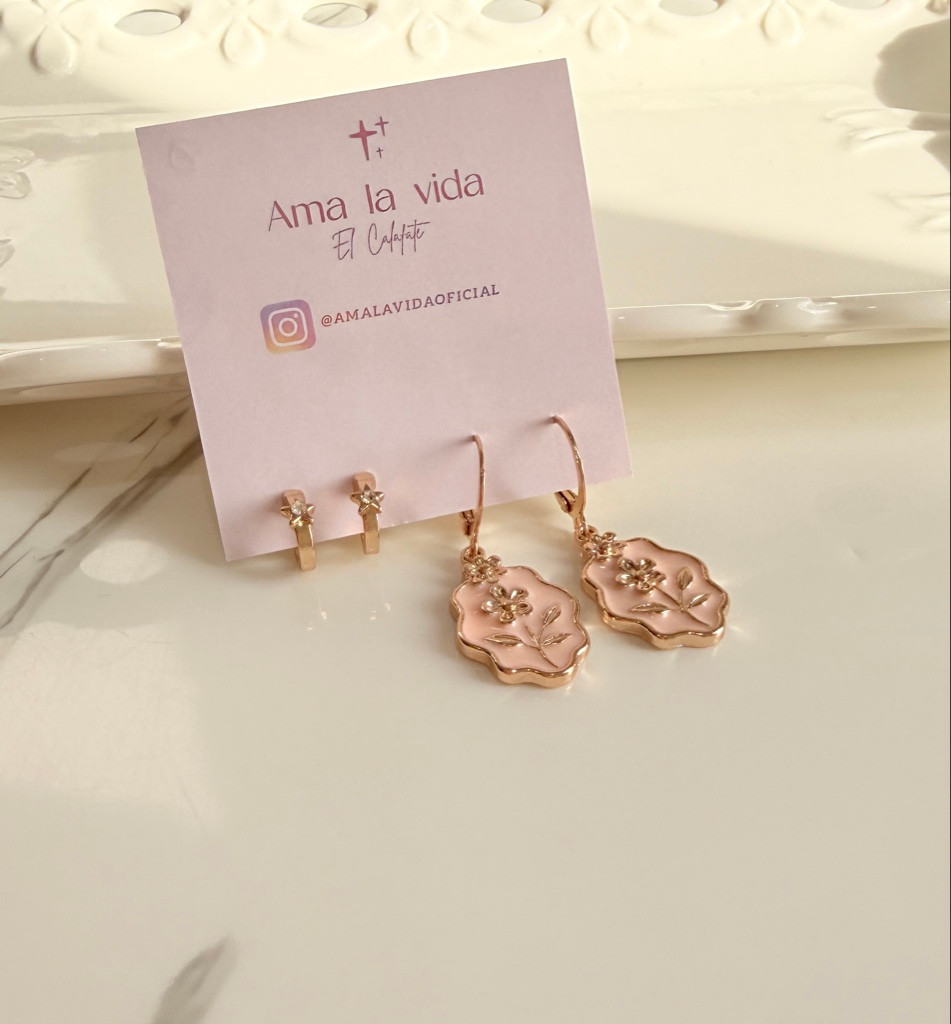 Imagen 1 de 2 pares Aros Ama la vida rosa