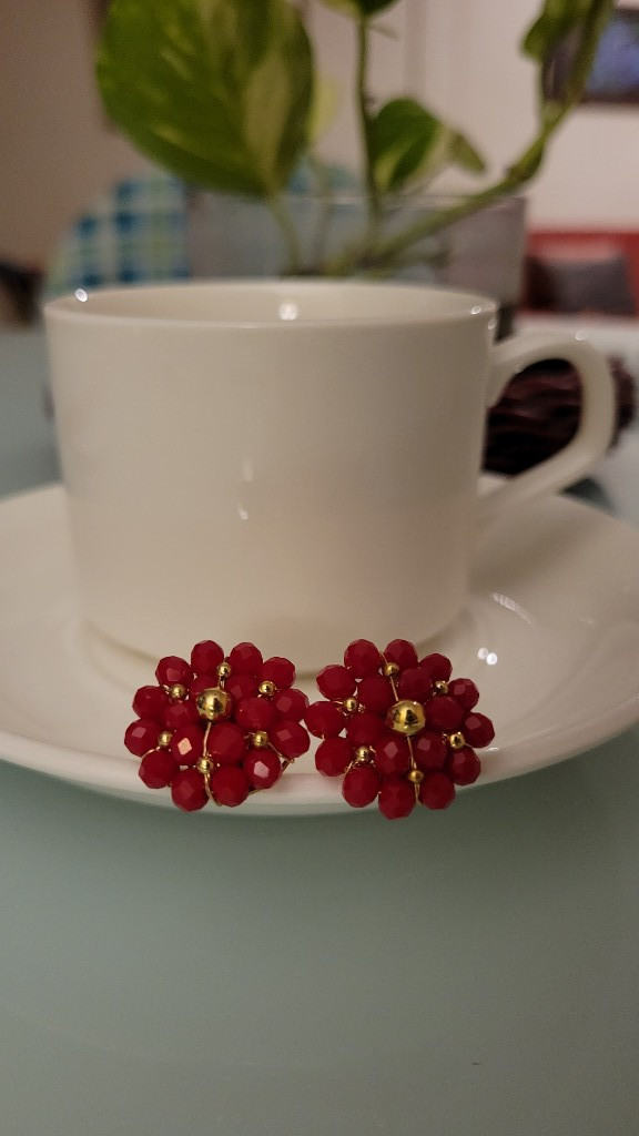 Imagen 1 de Aretes doble Flor Rojo Rubí
