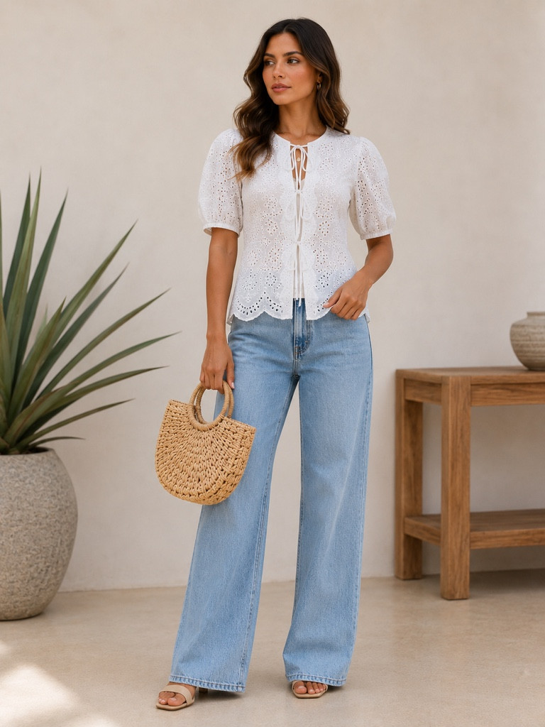 Imagen 1 de BLUSA OJALILLO BLANCA ABIERTA