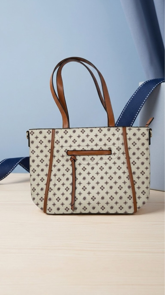 Imagem 1 de Bolsa Estruturada Creme e Marrom Grande