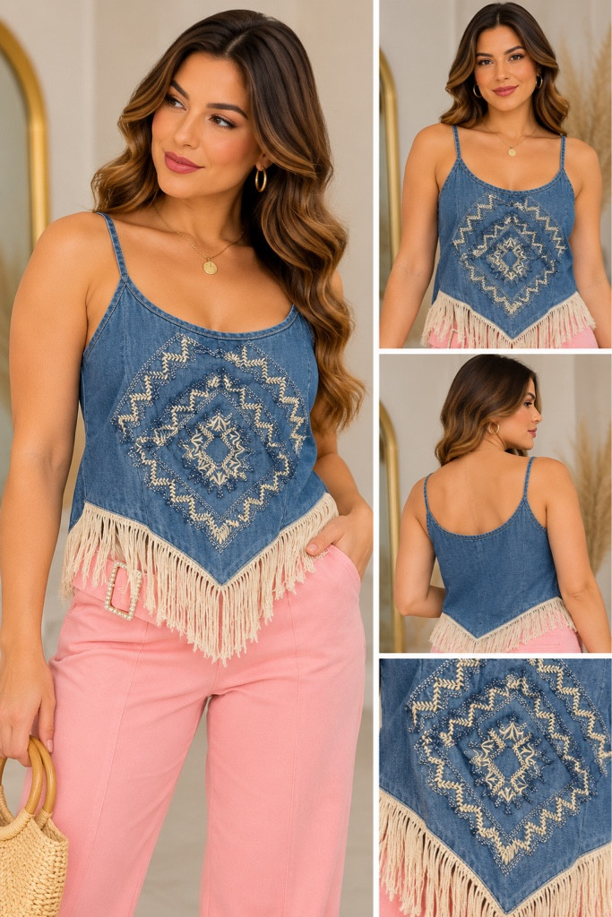Imagen 1 de Blusa denim azul flecos