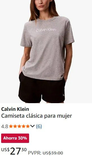 Imagen 1 de Camiseta Calvin Klein Clásica para Mujer