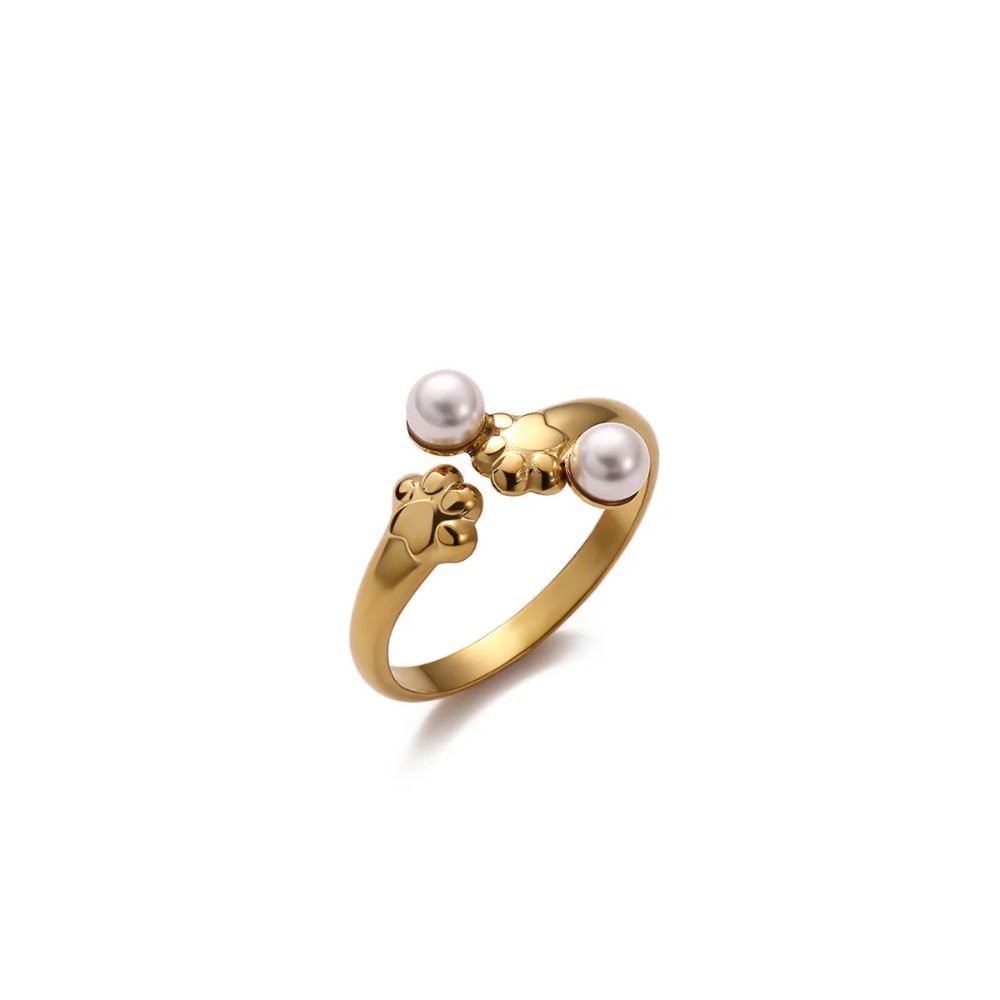 Imagen 1 de Anillo Ajustable con Huellitas y Perlas - Dorado - ANI227