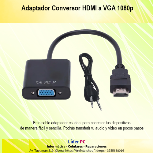 Imagen 1 de Adaptador Conversor HDMI a VGA con Audio
