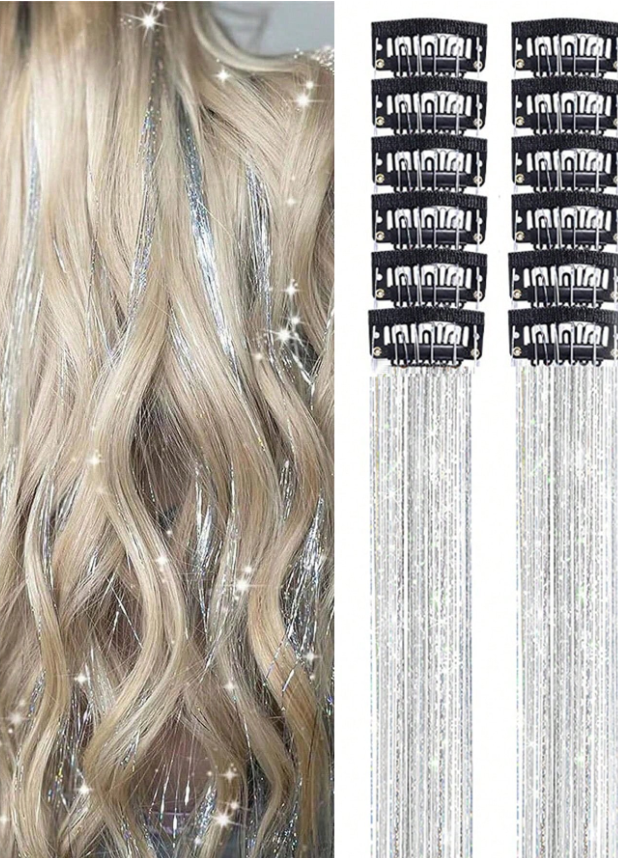 Imagen 1 de Apliques para cabello tipo cortina con brillos