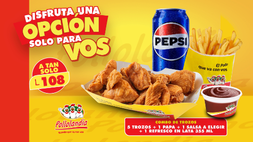 Imagen 1 de Combo De Trozos  5 Trozos + 1 Papa + 1 Salsa + 1 Refresco En Lata