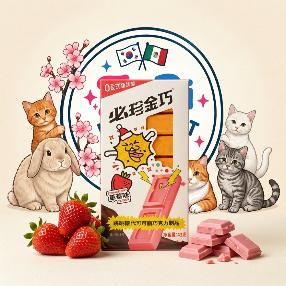 Imagen 1 de CHOCOLATE ROSA SABOR FRESA CON CHISPAS EFERVESCENTES 43gr