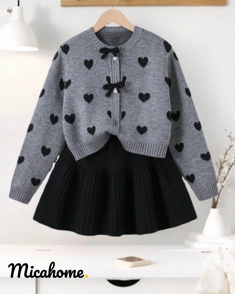 Imagen 1 de Conjunto Tejido con Corazones para Niña