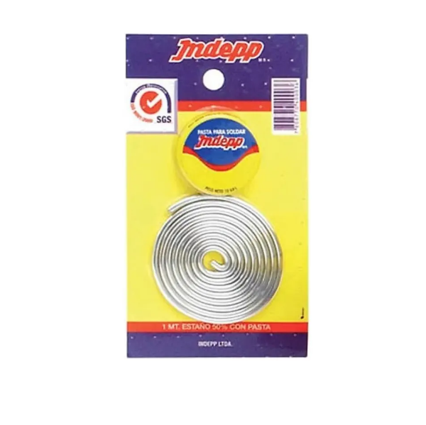 Imagen 1 de (101-04) SOLDADURA 50% ESTAÑO EN DISPLAY 1 MT.CON PASTA 10 GRS INDEPP