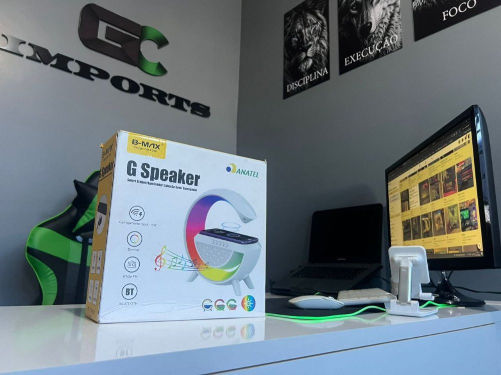 Imagem 1 de Caixa de Som Bluetooth B-Max G Speaker – Luminária RGB com Carregador Wireless (Anatel)