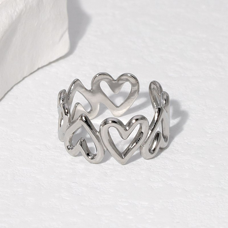 Imagen 1 de Anillo acero inox ajustable corazón plateado