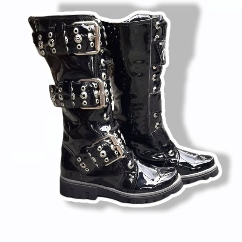 Imagen 1 de Bota 3 Hebillas de Charol Negro Sin Plataforma