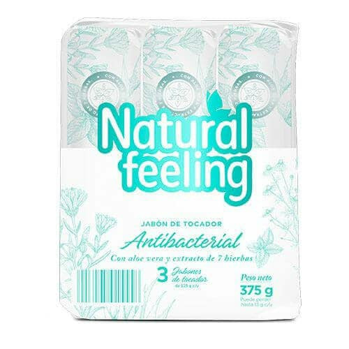 Imagen 1 de 3 pack de jabones de baño antibacterial  Natural feeling limpieza delicada peso neto 375 gr