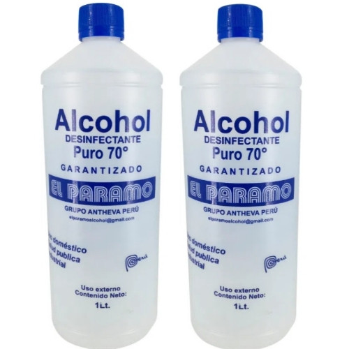 Imagen 1 de Alcohol Líquido de 70⁰ (1000 ML) - Pack 02 Frascos Sin Atomizador - Marca El Paramo