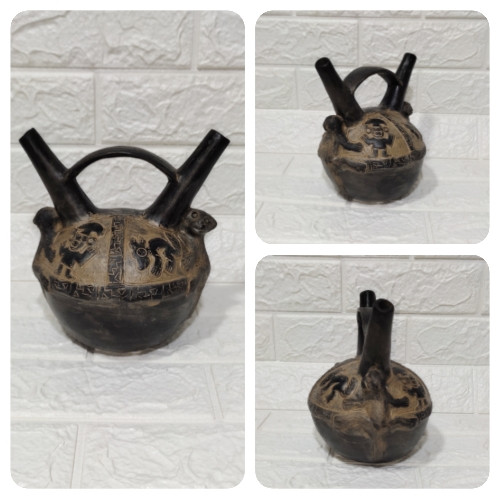 Imagen 1 de Cántaro chimú con asa puente - técnica envejecido