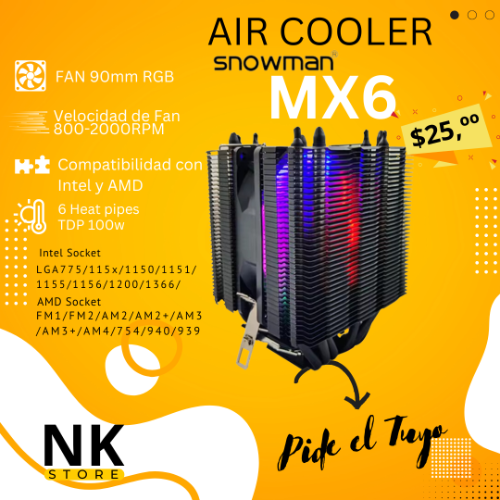 Imagen 1 de AIR COOLER CPU SNOWMAN M-X6 6 PIPAS RGB