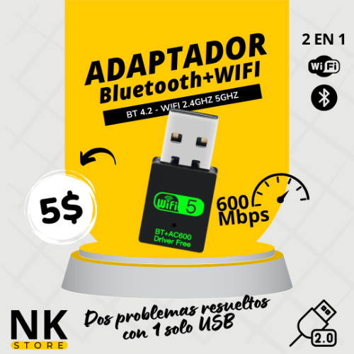 Imagen 1 de ADAPTADOR USB PARA WIFI Y BLUETOOTH 600MBPS