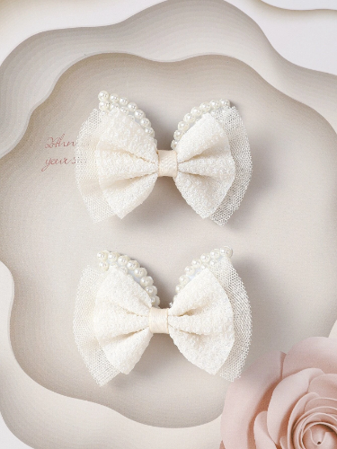 Imagen 1 de 1 Par Lazos beige delicado con perlas