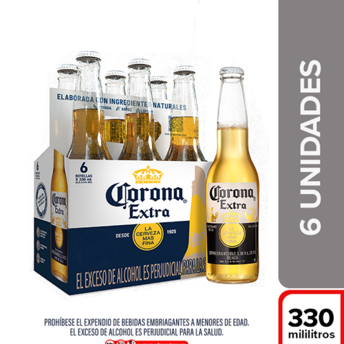 Imagen 1 de Corona Cerveza Extra en Botella 330ml pack 6unid