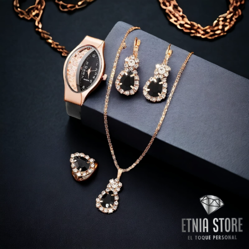 Imagen 1 de Combo 5 piezas negro Reloj de pulsera analógico para mujer
