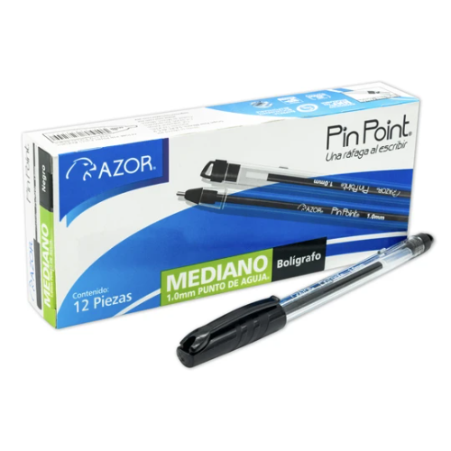 Imagen 1 de Boligrafo Azor Pin Pont Color Negro De Punto Mediano 1 0 Mm Tipo De Barril Redondo Blister Con 12 Pzas