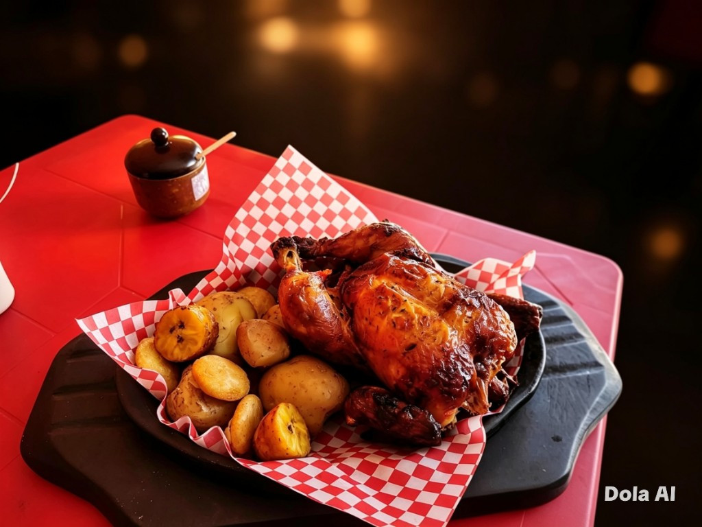 Imagen 1 de 1/2 pollo Asado + Sopa+ Papa salada, arepitas y plátano maduro