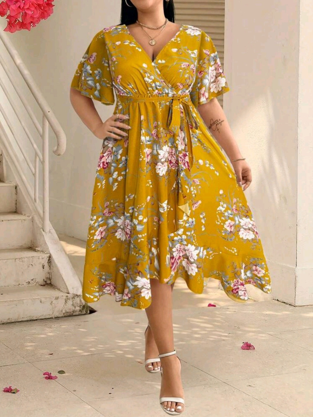 Imagen 1 de Vestido amarillo mostaza floral