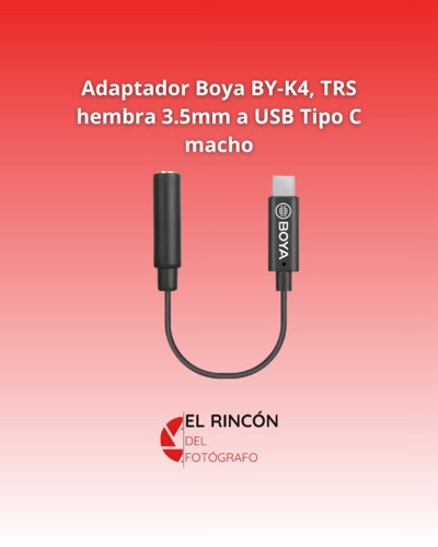 Imagen 1 de Adaptador Boya BY-K4, TRS hembra 3.5mm a USB Tipo C macho