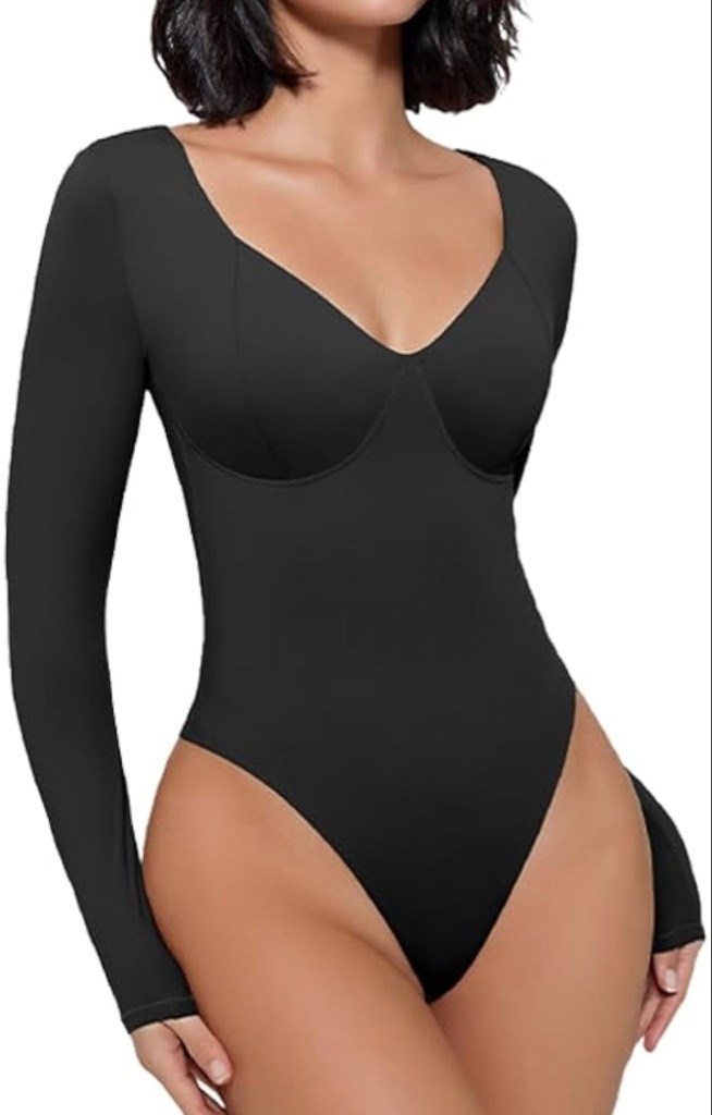 Imagen 1 de Body Negro Manga Larga Cuello V Essentials