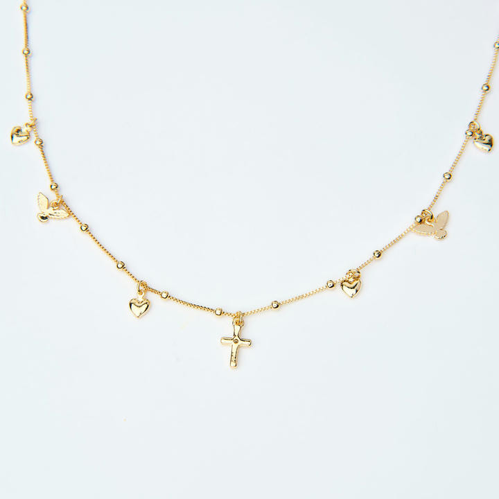 Imagen 1 de Collar corazones, cruces y palomas