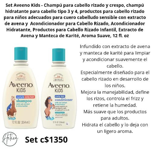 Imagen 1 de Aveeno El set de champú y acondicionador para cabello rizado Aveeno Kids (cada botella de 354 mL / 12 fl. oz.) es un producto hipoalergénico y sin lágrimas diseñado para el cabello en desarrollo de los niños