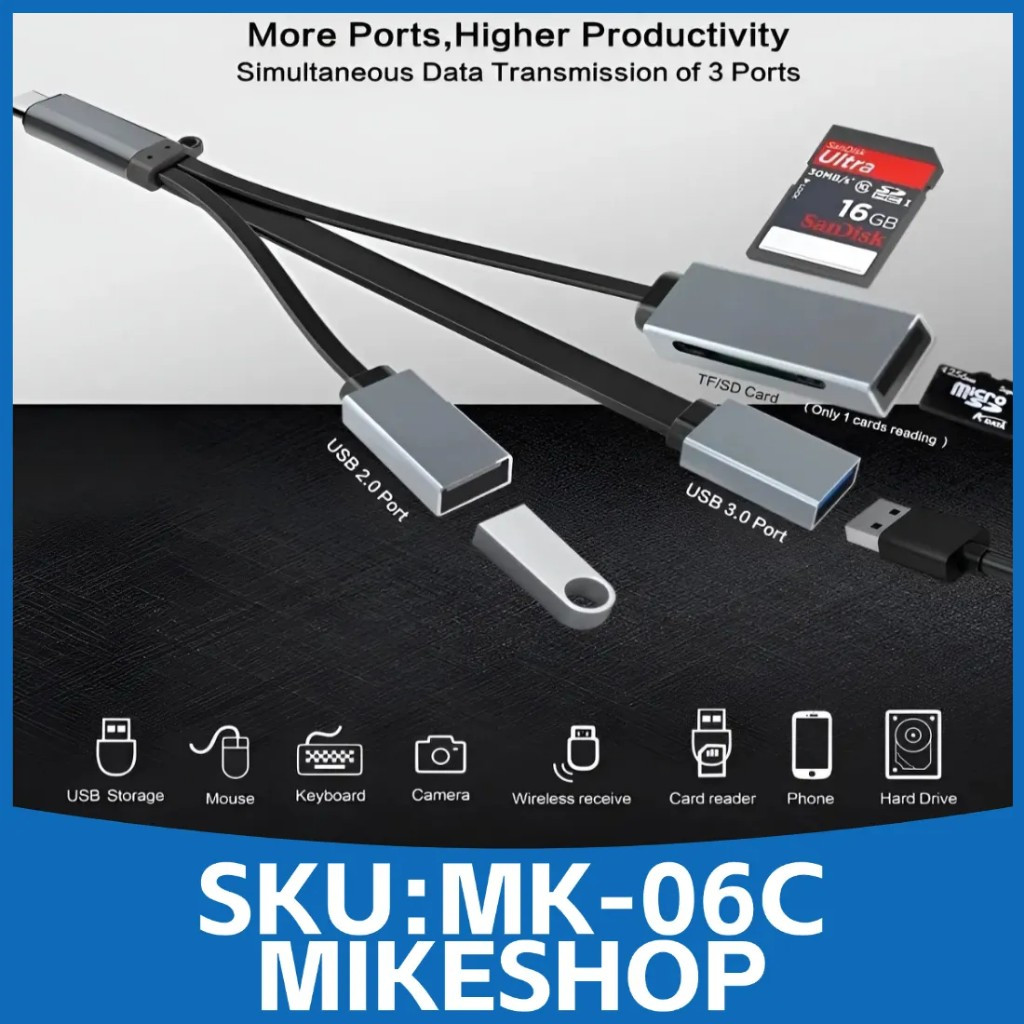 Imagen 1 de Adaptador 4 En 1 Tipo C Hub Usb 3.0 Lector Memoria Micro Sd