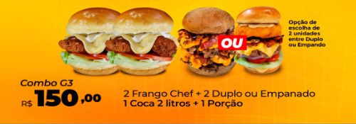 Imagem 1 de 2 frango chef + 2 duplo ou empanado + coca 2 litros + 1 porção frango empanado