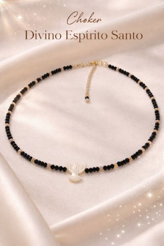 Imagem 1 de Choker de Cristais Facetados com Pingente do Divino Espírito Santo ✨
