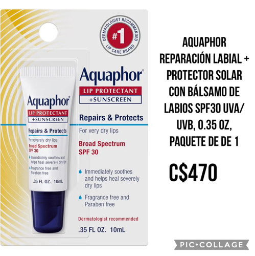 Imagen 1 de Aquaphor Reparación labial + protector solar con bálsamo de labios SPF30 UVA/UVB, 0.35 oz, paquete de de 1