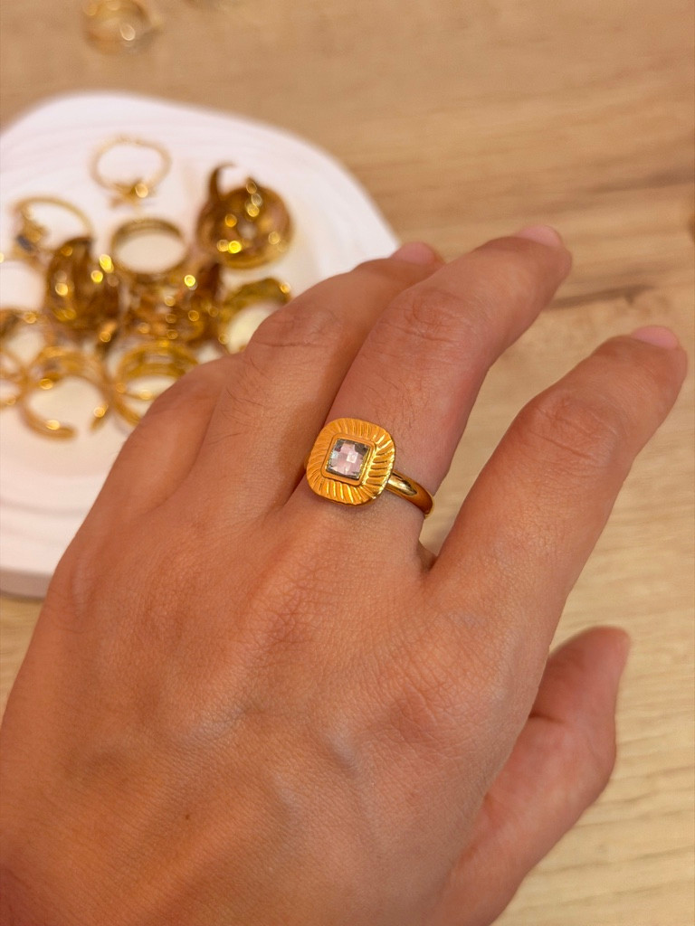 Imagen 1 de Anillo blanco cuadrado acero inoxidable