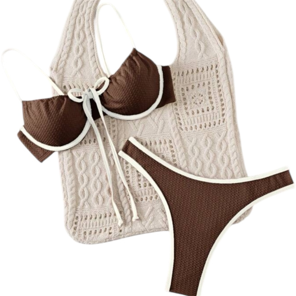 Imagen 1 de Bikini marrón con bordes blancos y ballena en talla M