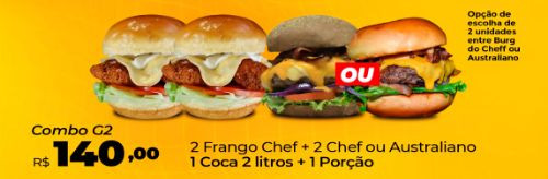 Imagem 1 de 2 frango chef + 2 chef ou australiano + 1 coca 2 litros + 1 porção frango empanado