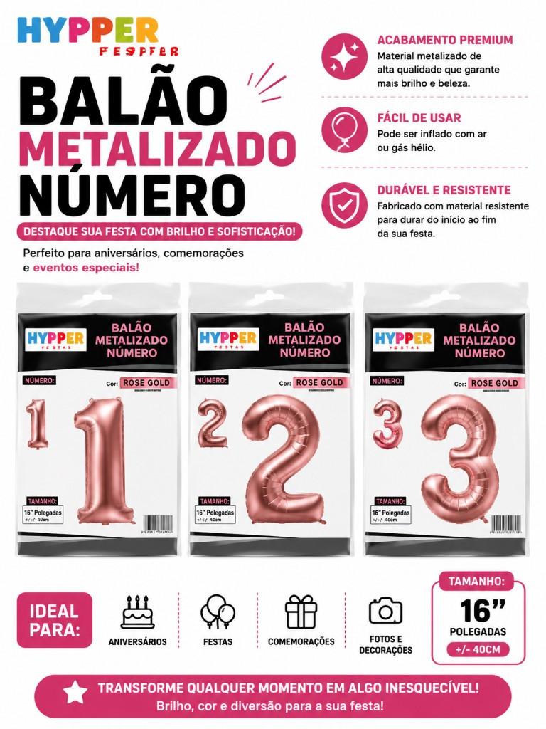 Imagem 1 de Balões metalizados 40cm Rose