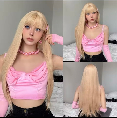 Imagen 1 de Peluca blonde lisa con capul - (003)
