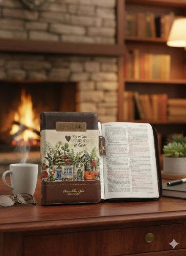 Imagen 1 de Biblia tricolor fantasía, café oscuro y madera