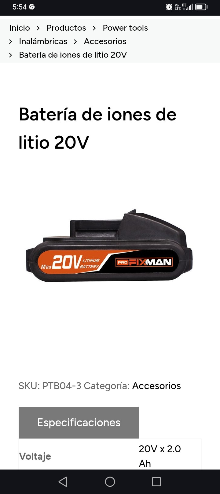 Imagen 1 de Bateria Fixman 20v 1500mAh