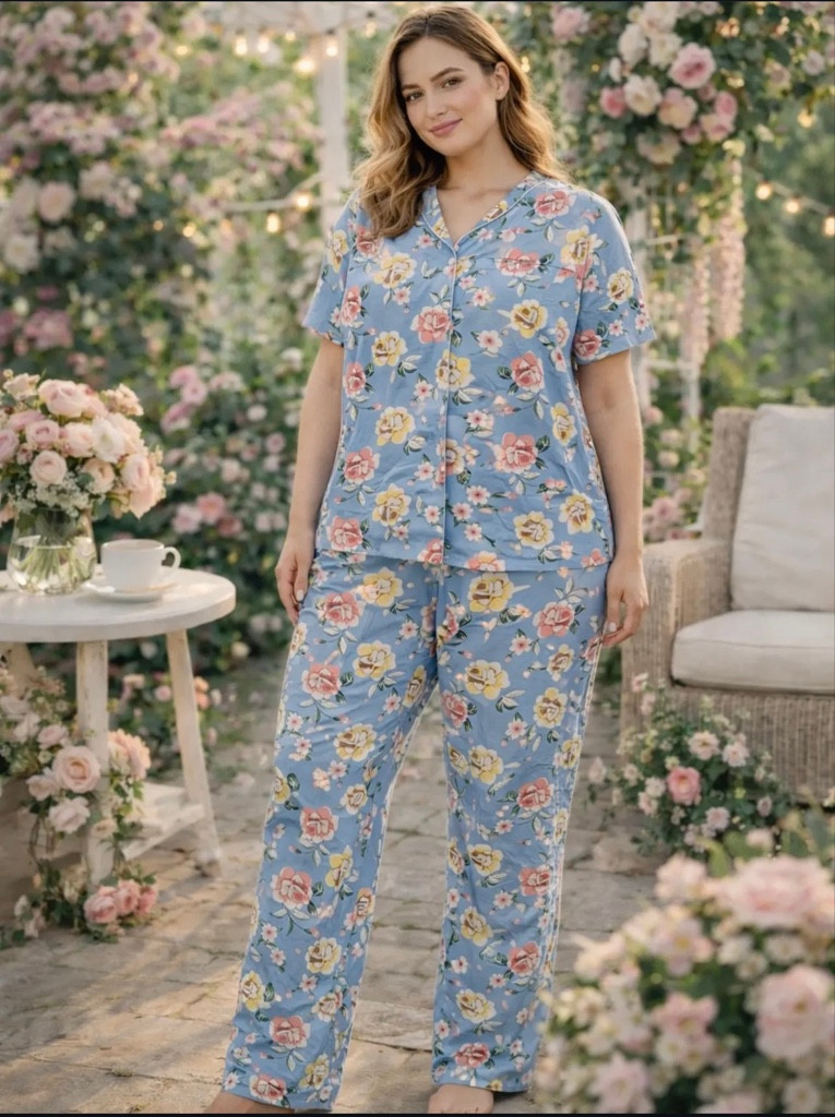 Imagen 1 de Pijama azul con rosas plus size
