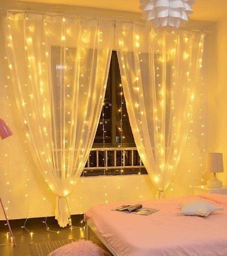 Imagen 1 de *CORTINA DE LUCES DECORACION PARA EXTERIOR E INTERIOR 3x3 metros* color amarilla 💡💡💡