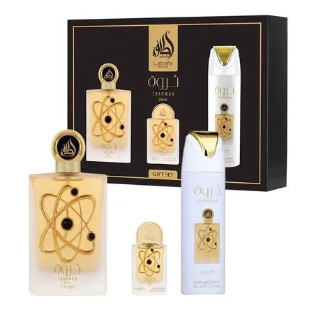 Imagem 1 de Kit Lattafa Tharwan Gold Edp 100ml + 20ml + Deso 200ml Perfume-unissex